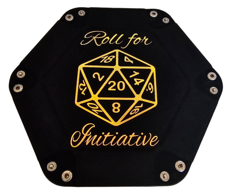 'Roll for Initiative' black holographic dice tray