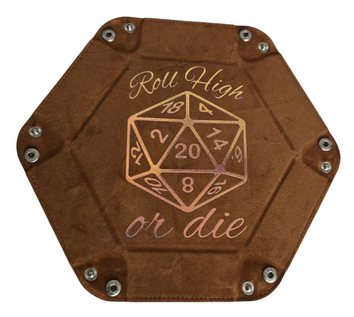 'Roll high or die' brown holographic dice tray