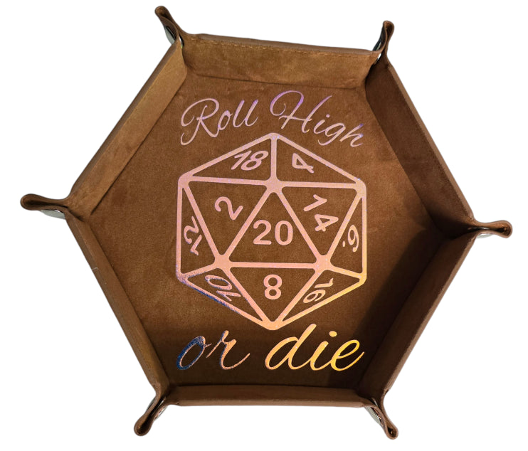 'Roll high or die' brown holographic dice tray