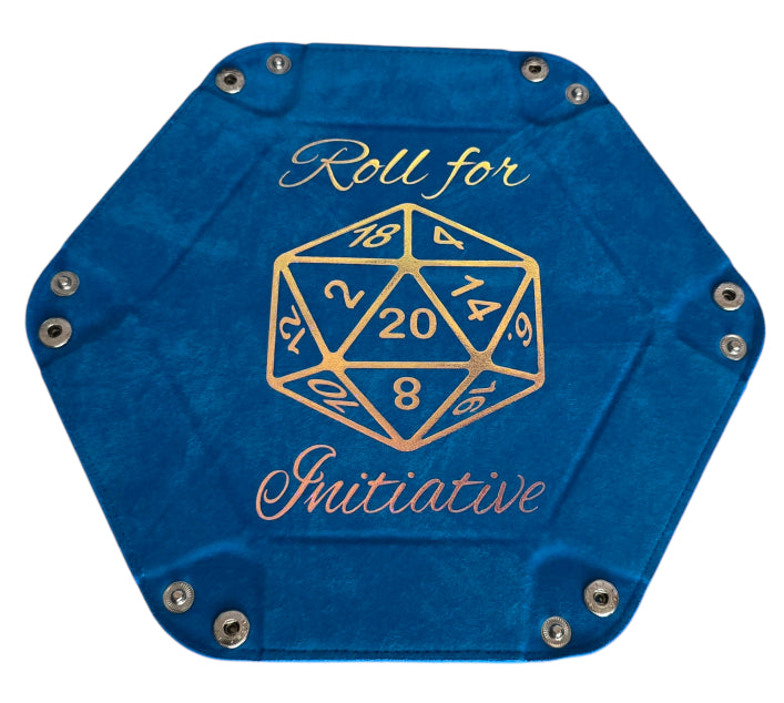 'Roll for Initiative' blue holographic dice tray
