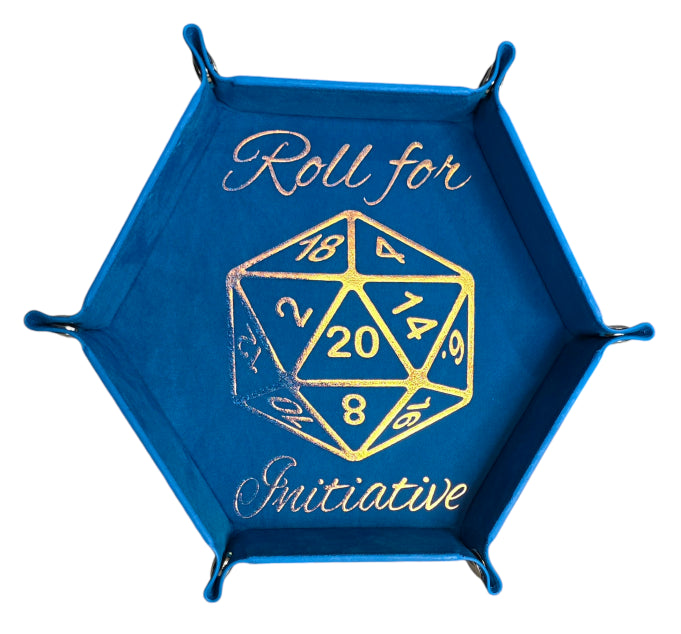 'Roll for Initiative' blue holographic dice tray
