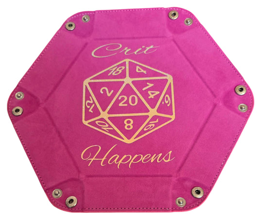 'Crit Happens' pink holographic dice tray