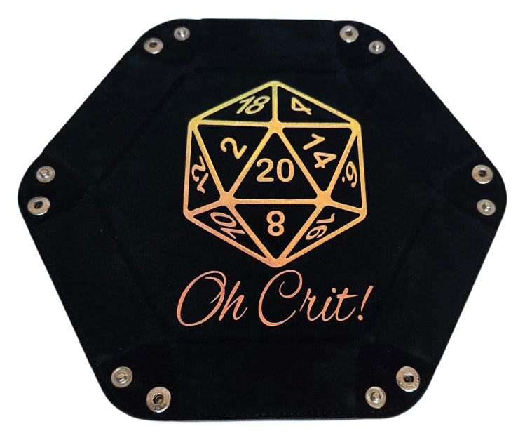 'Oh Crit' black holographic dice tray