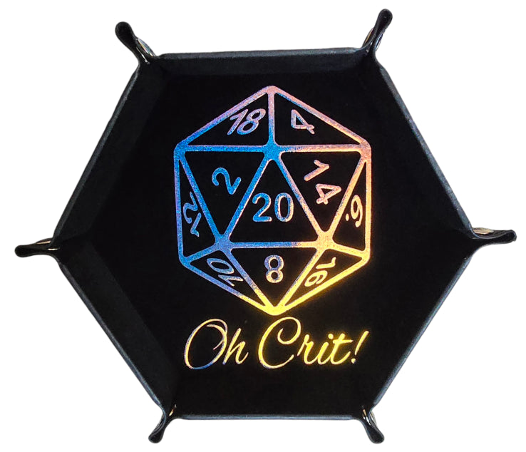 'Oh Crit' black holographic dice tray